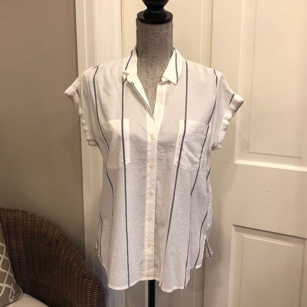 NWT Lucky Brand Blue & White Striped Sheer Open Back Top Size Small